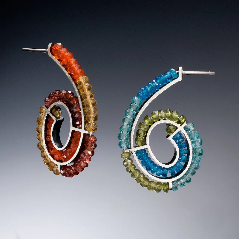 Oversized Hoop Earrings-Gemstone Spiral Earrings