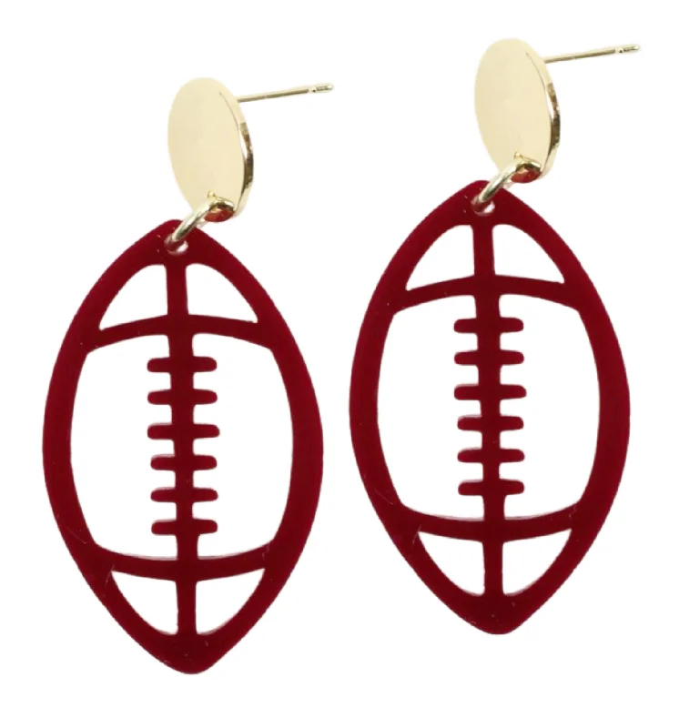 Premium Silver Earrings-Acrylic Football Earring - Garnet