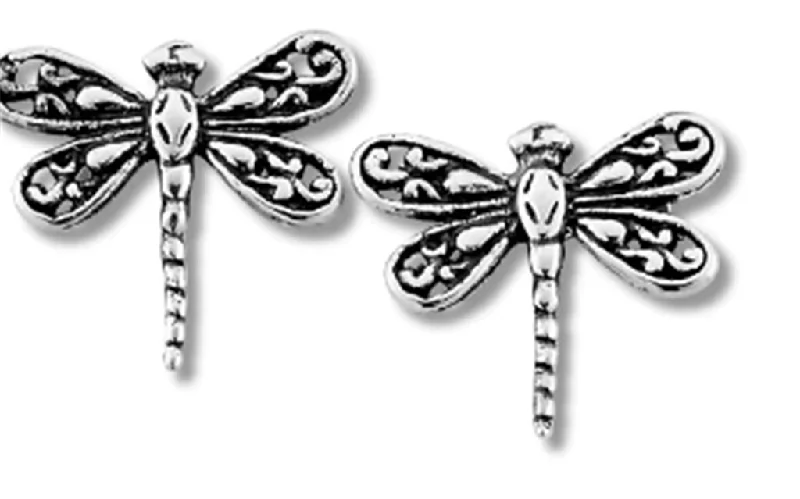 Bridal Earrings for Weddings-Sterling Silver Dragonfly Stud Earrings by Samuel B.