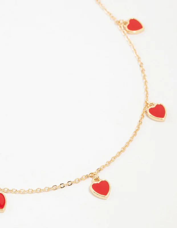 Opal Pendant Necklace-Gold Red Enamel Heart Necklace