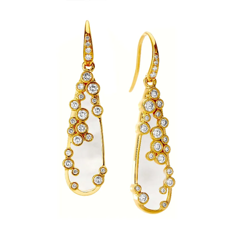 Gold Chain Earrings-Pearl Diamond Cluster Earrings