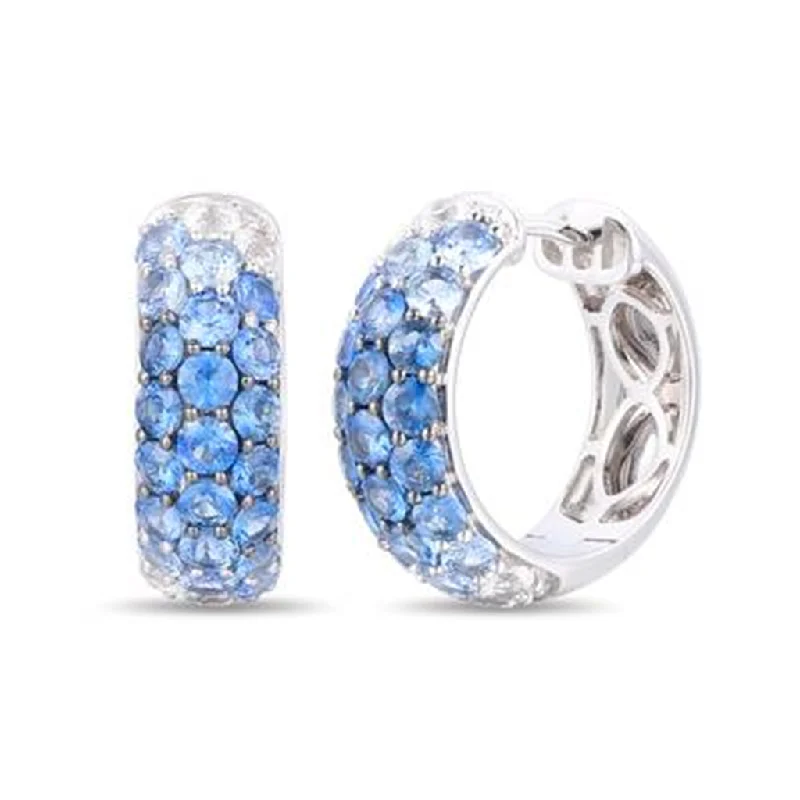 Rose Gold Stud Earrings-14K White Gold 2.90ctw Ombre White & Blue Sapphire Hoop Earrings by Le Vian