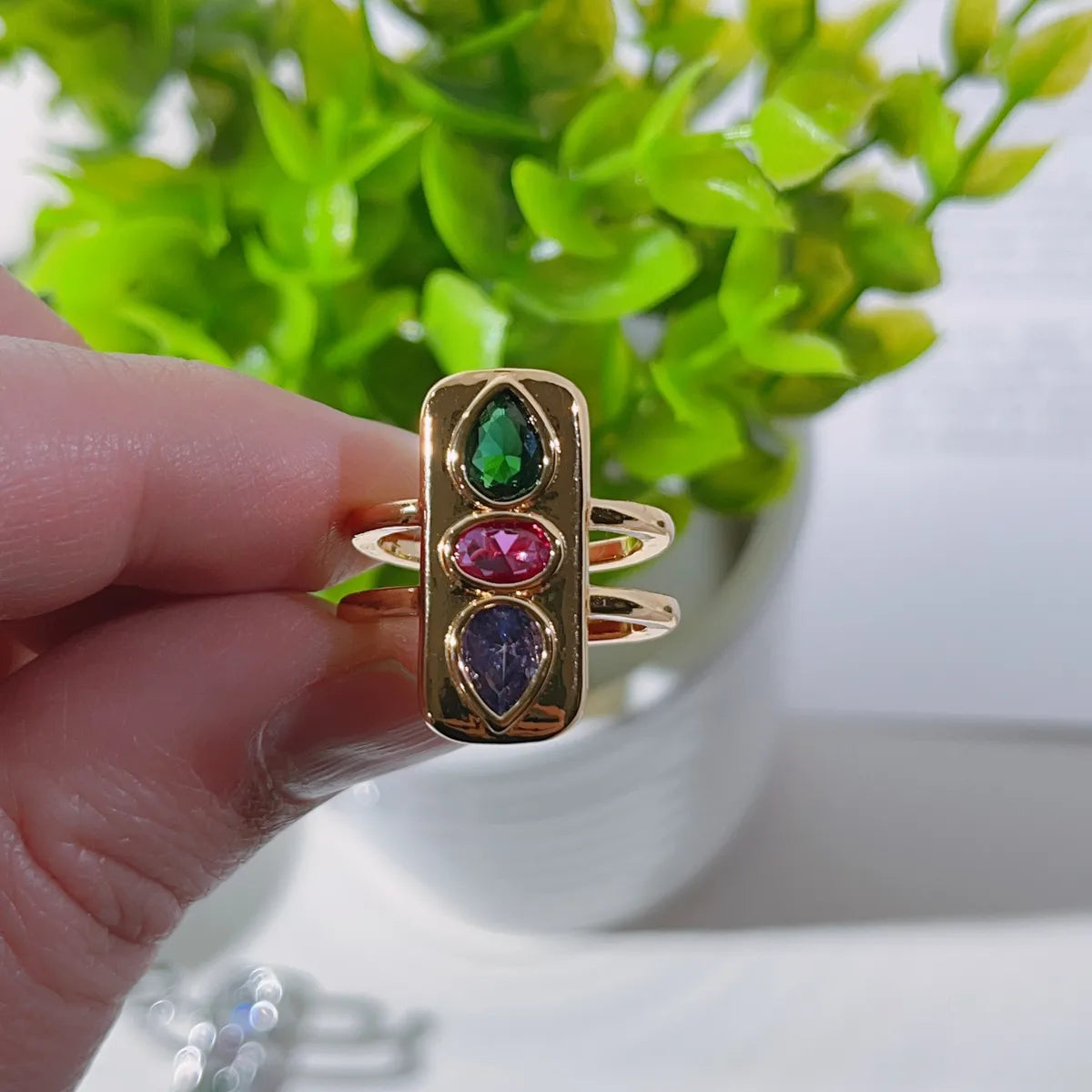 Unique Gemstone Ring-Wholesale Sweet Water Droplets Rectangle Copper Irregular Plating Inlay Zircon Open Rings