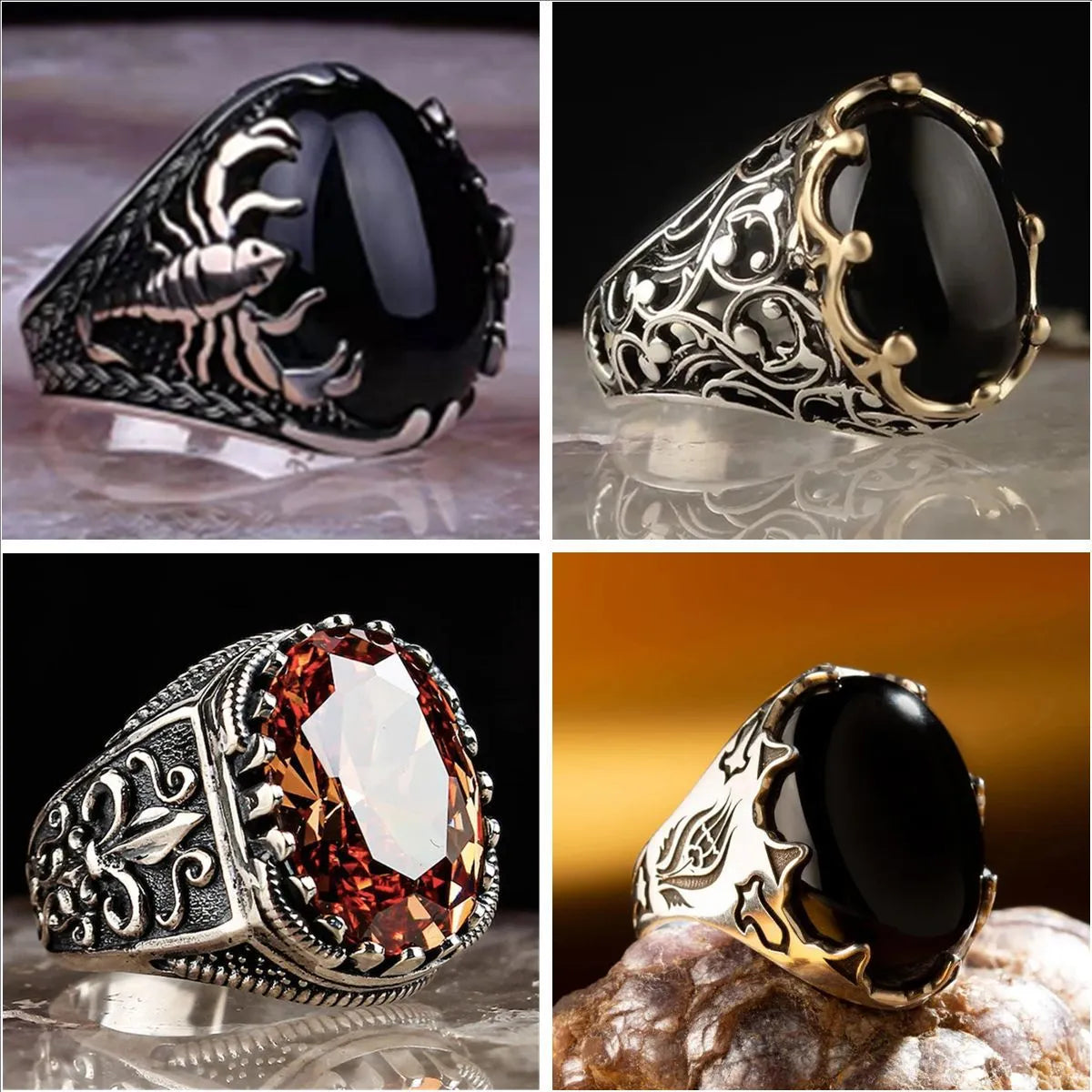 Handcrafted Silver Ring-Hip-Hop Retro Punk Geometric Copper Plating Inlay Zircon Men'S Rings