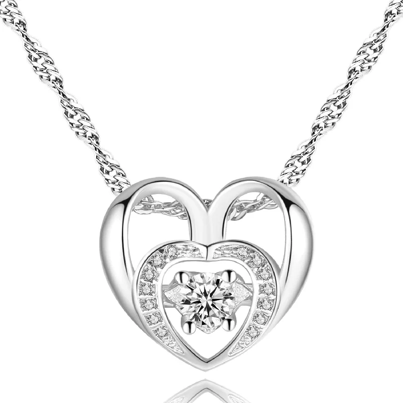 Natural Stone Pendant for Necklace-Double Heart Necklace with Cubic Zirconia Necklace