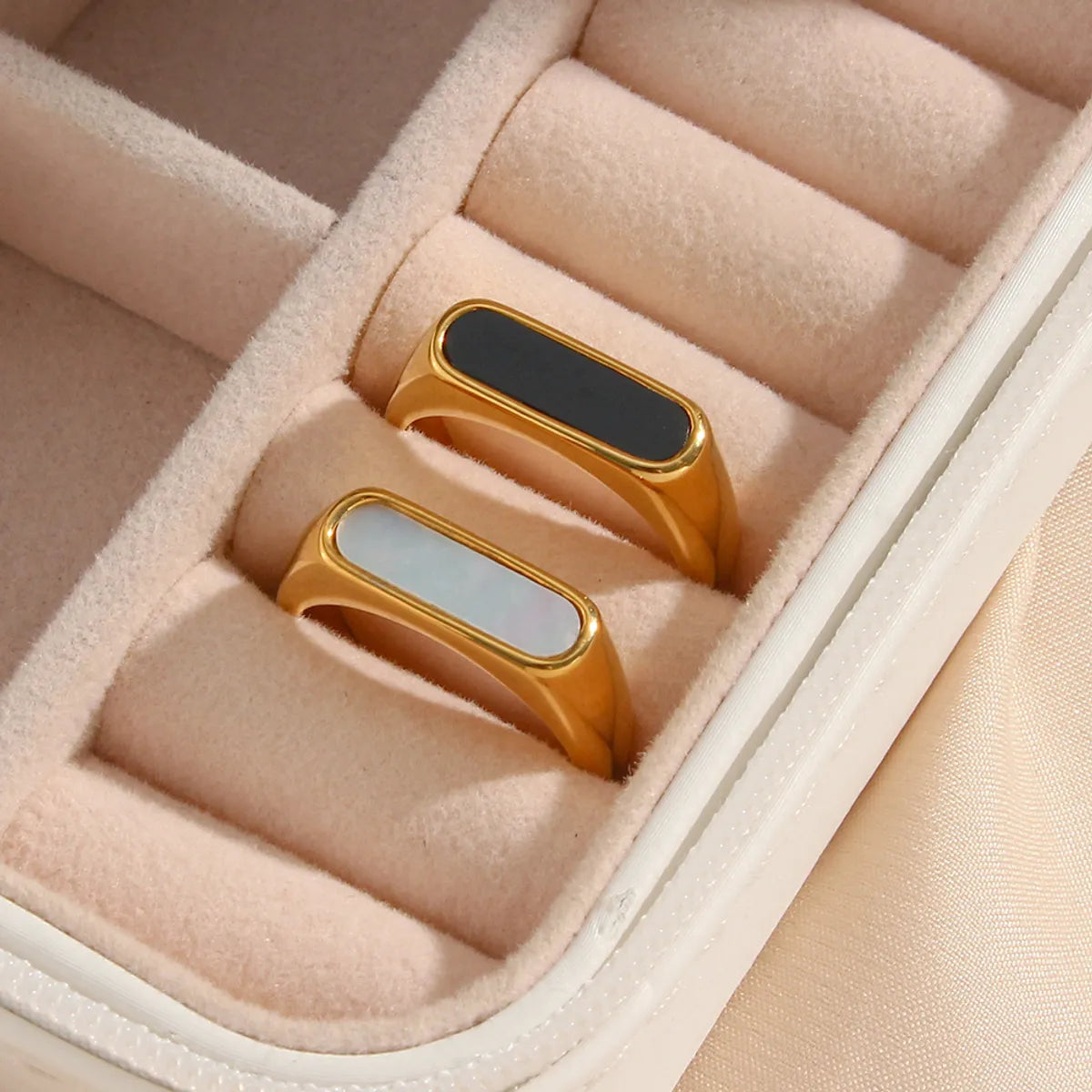 Unique Wedding Ring-Fashion Rectangle Stainless Steel Plating Shell Gold Plated Rings