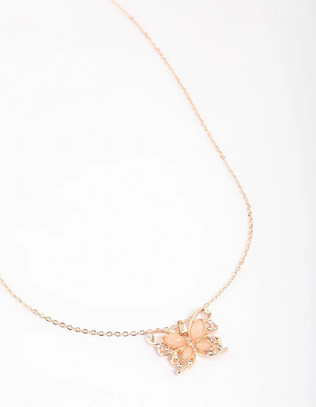 Personalized Gold Necklace-Rose Gold Statement Butterfly Necklace