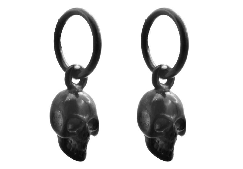 Classic Silver Earrings-Mens Black Stainless Steel Skull Drop Earrings