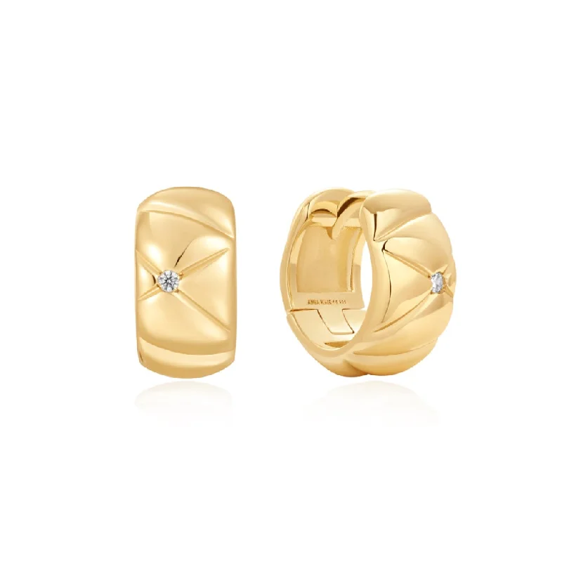 Large Drop Earrings-Gold Plated Cubic Zirconia Kiss Huggie Hoop Earrings by Ania Haie