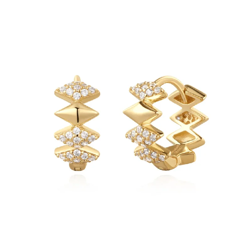 Butterfly Stud Earrings-Gold Plated Cubic Zirconia Geometric Huggie Hoop Earrings by Ania Haie