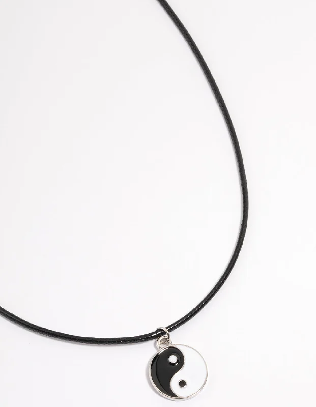 Vintage Charm Necklace-Silver Yin & Yang Cord Necklace