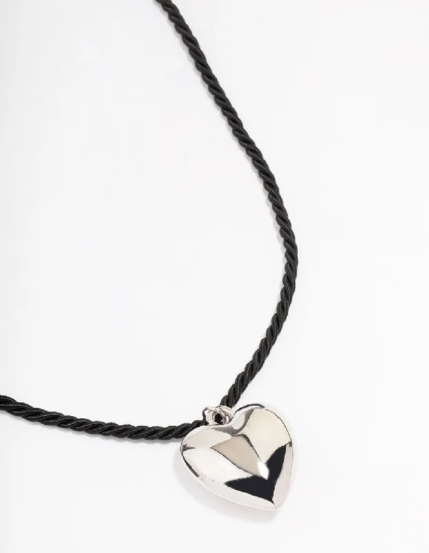 Geometric Pendant Necklace-Silver Metal Heart Cord Necklace