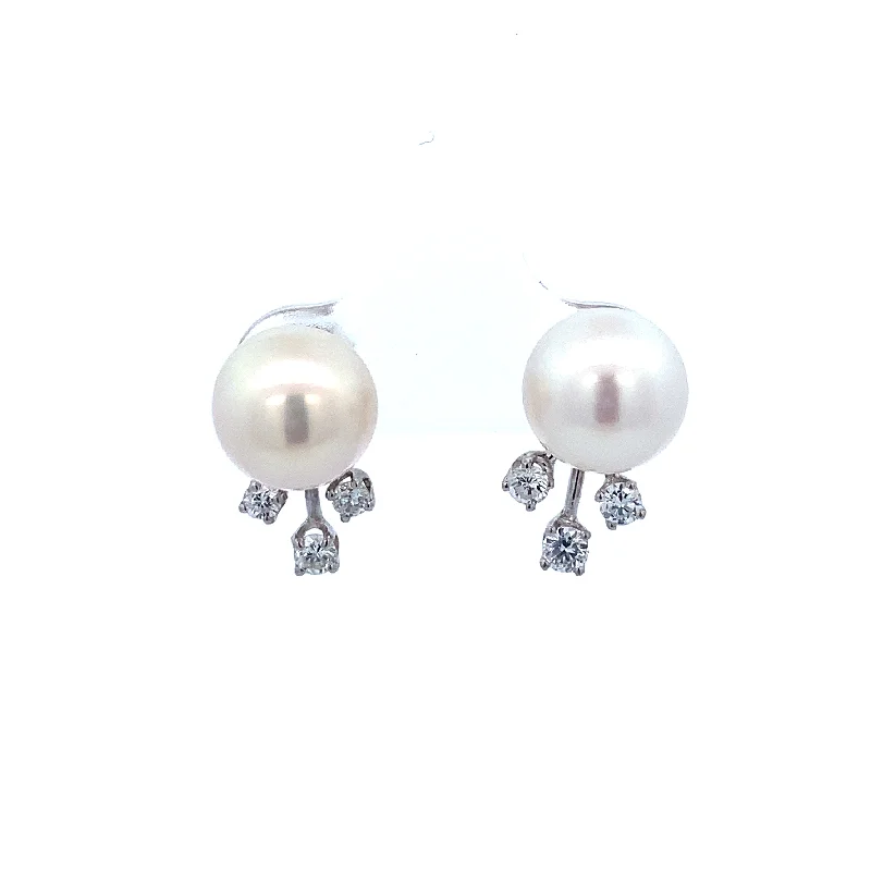 Turquoise Earrings for Women-Akoya Cultured Pearl and Diamond Earrings in White Gold