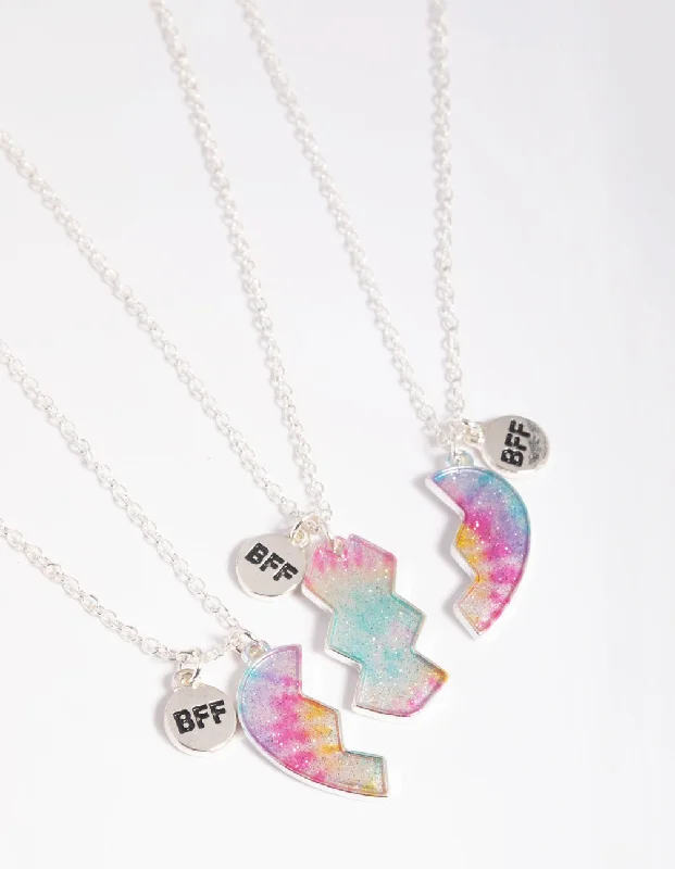 Crystal Necklace for Women-Kids Tie Dye Heart Best Friend Necklace Pack