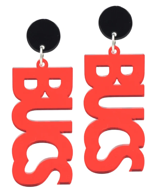 Handcrafted Bead Earrings-Bucs Acrylic Earring - Red Mirrored