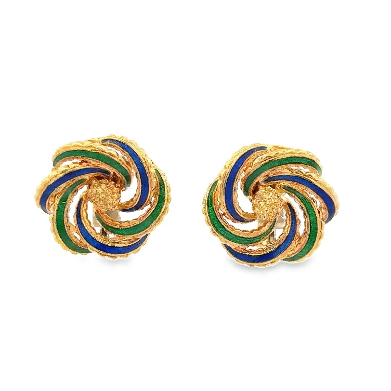 Vintage Pearl Drop Earrings-Vintage 1970s Enameled Swirl Clip-on Earrings