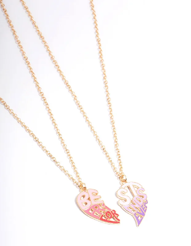 Dainty Gold Chain Necklace-Kids Groovy Heart BFF Necklace Pack