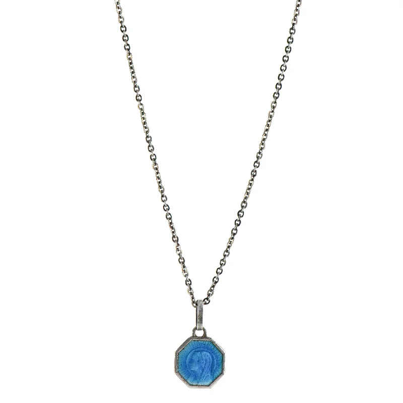 Luxury Silver Necklace-Blue Enamel Vintage Mary Necklace - V11