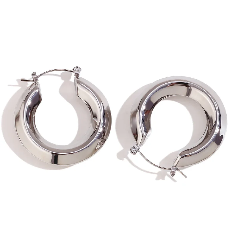 36mm Hollow Streamlined Glossy Ear Ring-Steel Color