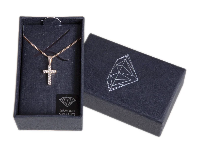 Gold Twist Necklace-Rose Gold Crystal Cross Pendant Necklace