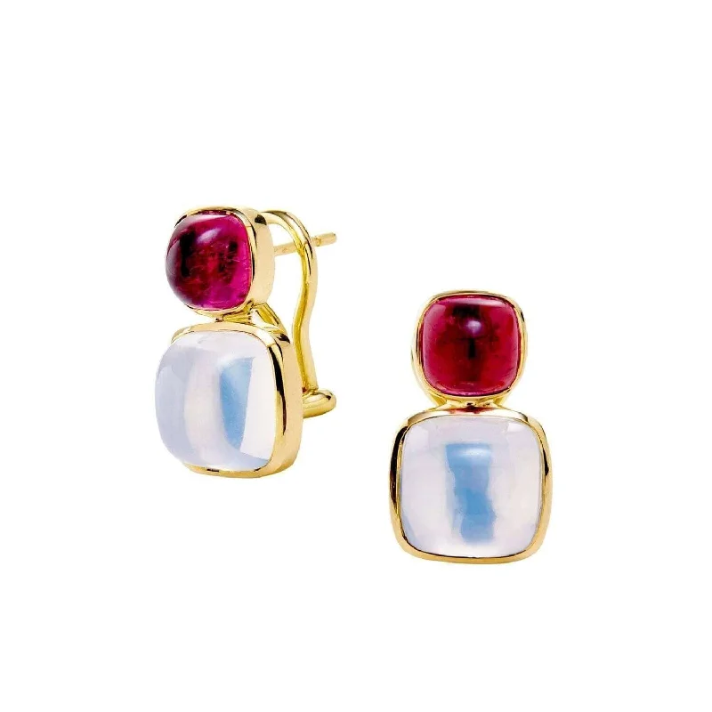 Blue Sapphire Earrings-Rubellite Sugarloaf Cabochon Earrings