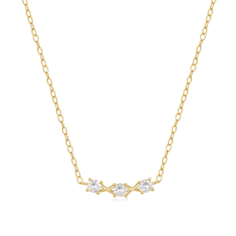 Simple Crystal Pendant Necklace-Adora Delicate Necklace with Three Round Cut Cubic Zirconia Stones