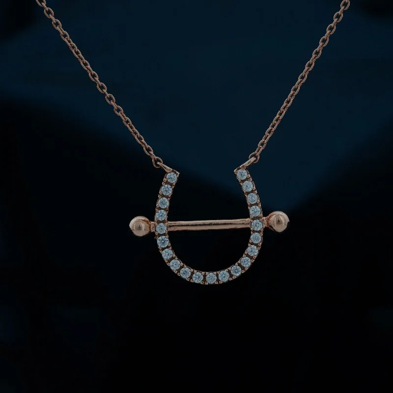 Fashion Gemstone Necklace-Rose Gold Horseshoe Necklace