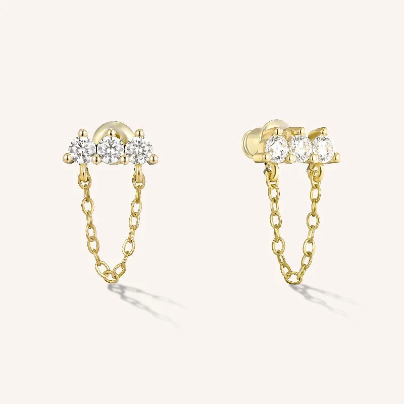 Diamond Stud Earrings-Trio Crystal Chain Earrings