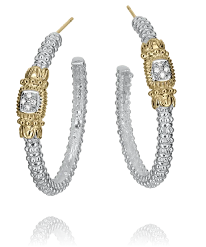 Crystal Drop Earrings-Sterling Silver & 14K Yellow Gold 0.06ctw Round Diamond Hoop Earrings