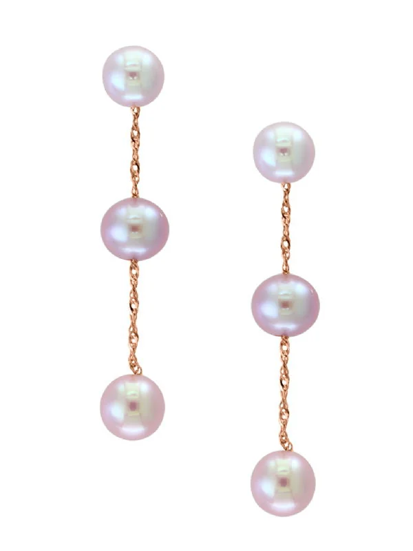 Silver Pearl Earrings-14K Rose Gold 5.5-6mm Pink Freshwater Pearl Drop Earrings