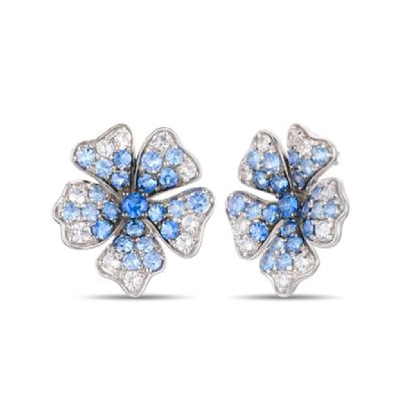 Turquoise Bead Earrings-14K White Gold 2.88ctw White & Blue Sapphire Ombre Flower Stud Earrings by Le Vian