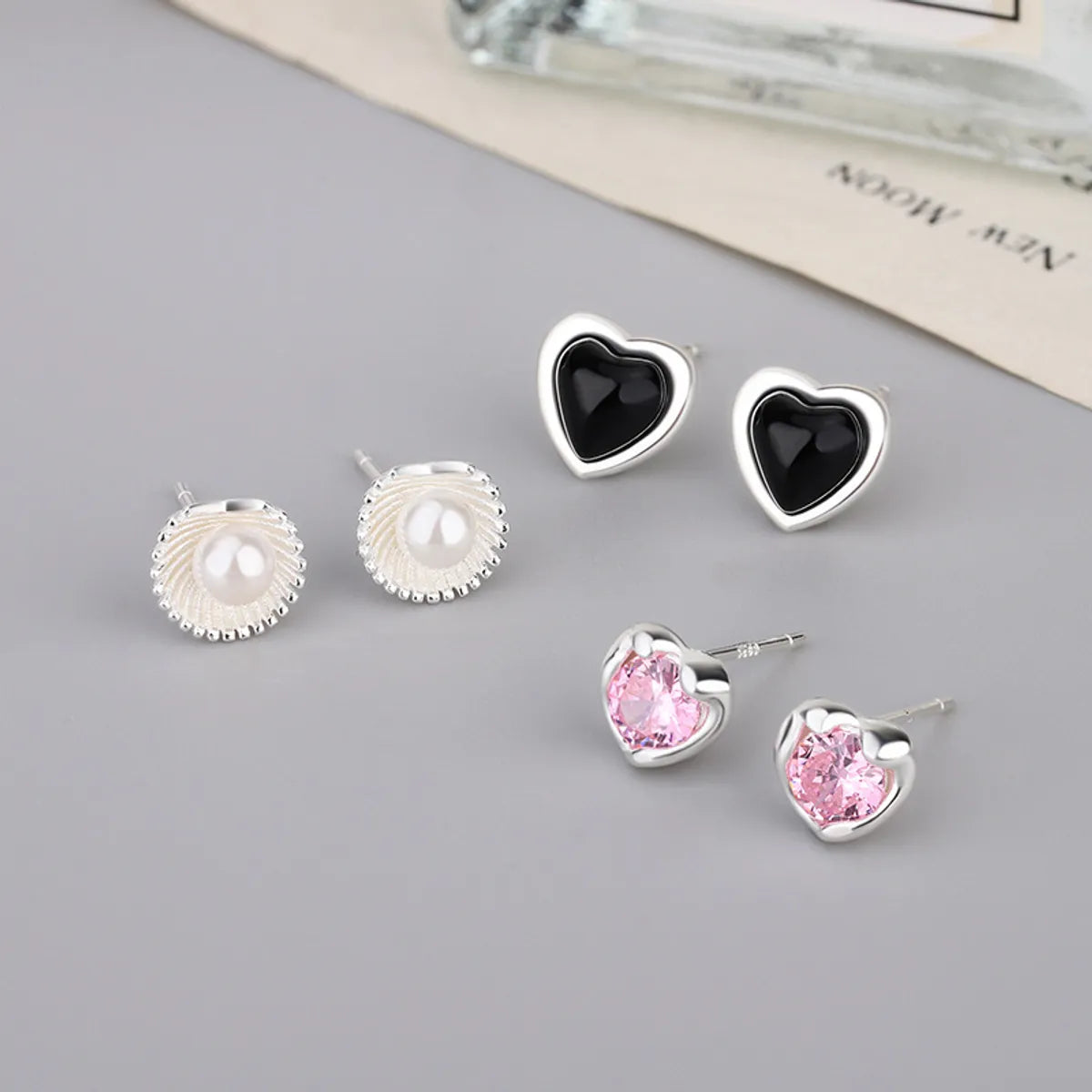 Birthstone Ring for Women-1 Pair Classic Style Heart Shape Plating Inlay Sterling Silver Artificial Gemstones Ear Studs