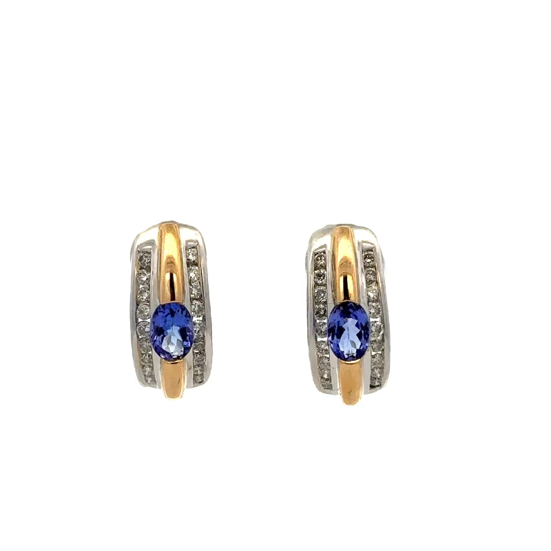 Luxury Drop Earrings-Tanzanite and Diamond Huggie Earrings in 18 Gold