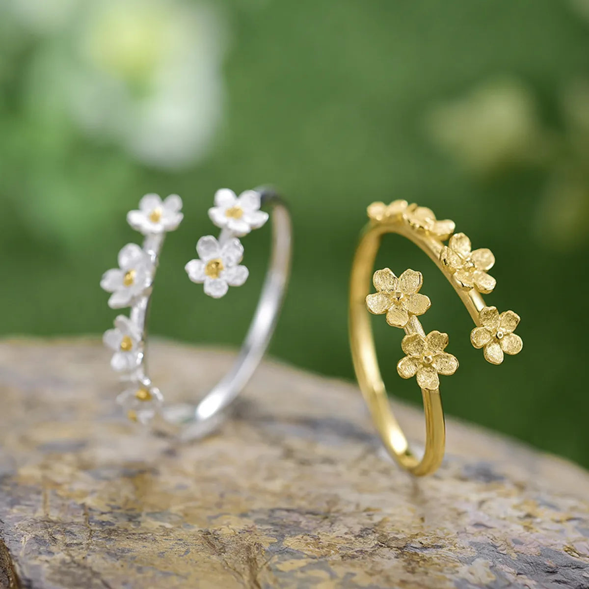 Custom Wedding Ring Band-Wholesale Sweet Simple Style Flower Sterling Silver Plating Open Ring