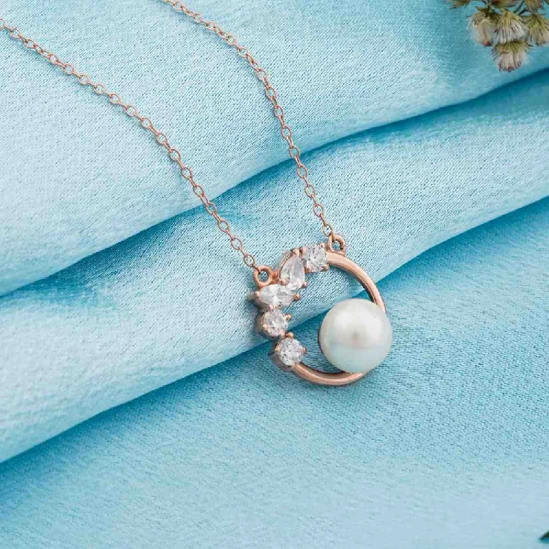 Heart Shaped Necklace-Rose Gold Pearl Circle Shape Necklace