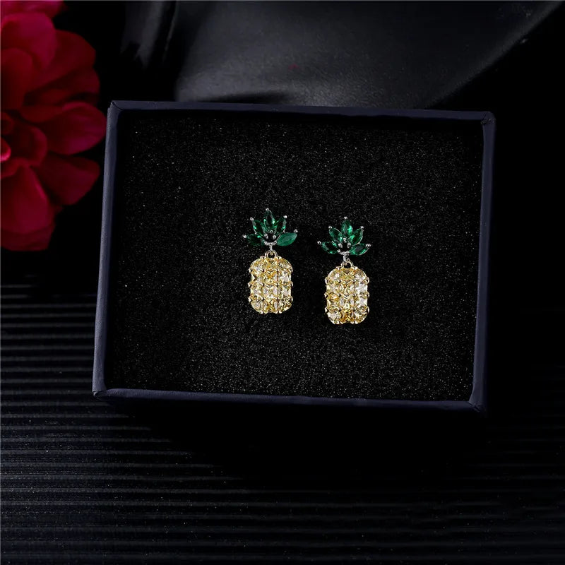 Classic Silver Engagement Ring-1 Pair Simple Style Pineapple Inlay Copper Zircon Ear Studs