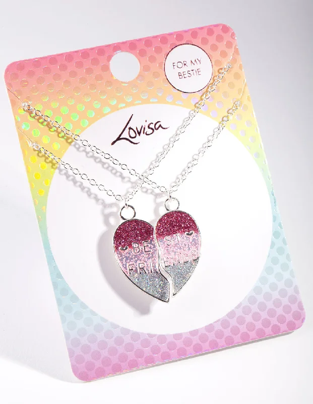 Custom Gold Necklace-Kids Silver Rainbow BFF Heart Necklace Pack