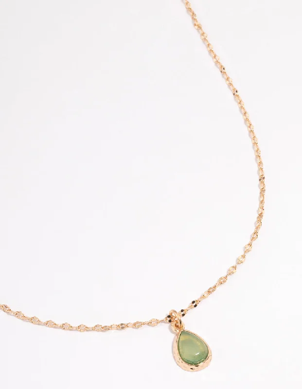 Double Chain Necklace-Gold Semi Precious Pear Necklace