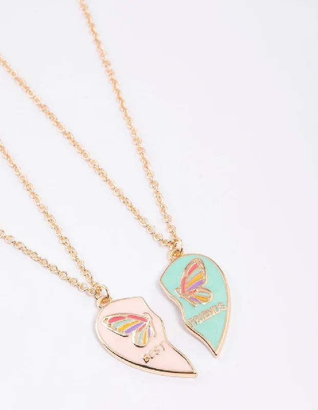 Elegant Crystal Necklace-Kids Butterfly Heart BFF Necklace