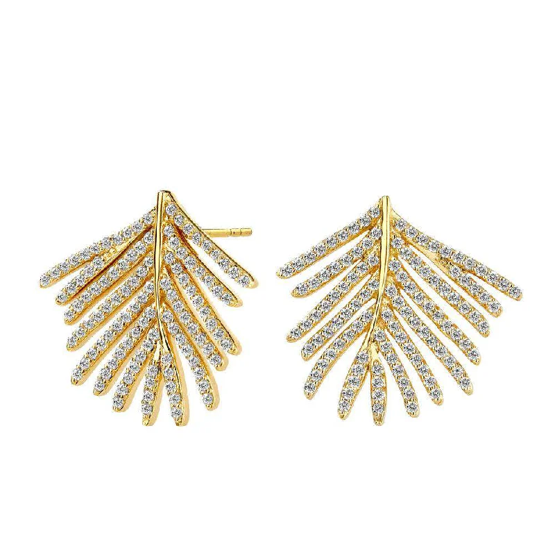 Funky Earrings for Teens-Diamond Palm Leaf Earrings