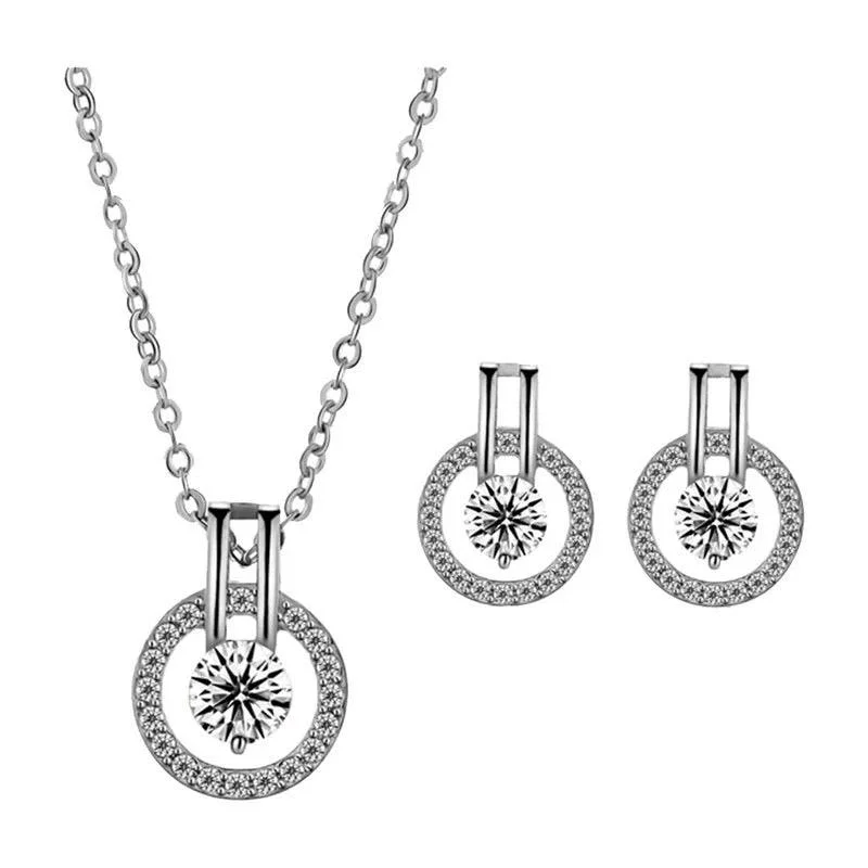 Long Layered Necklace-Cubic Zirconia Necklace and Earring Set