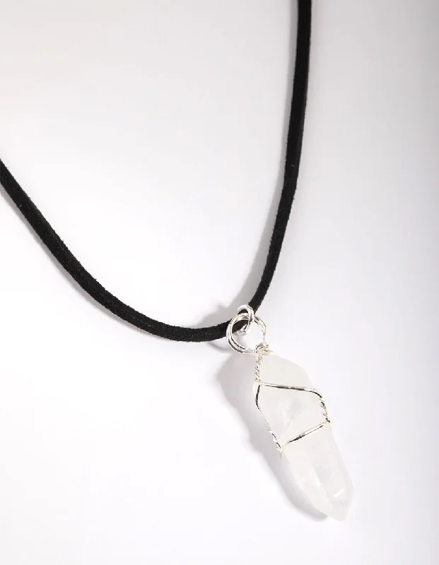 Handmade Pendant Necklace-Silver Clear Quartz Shard Necklace