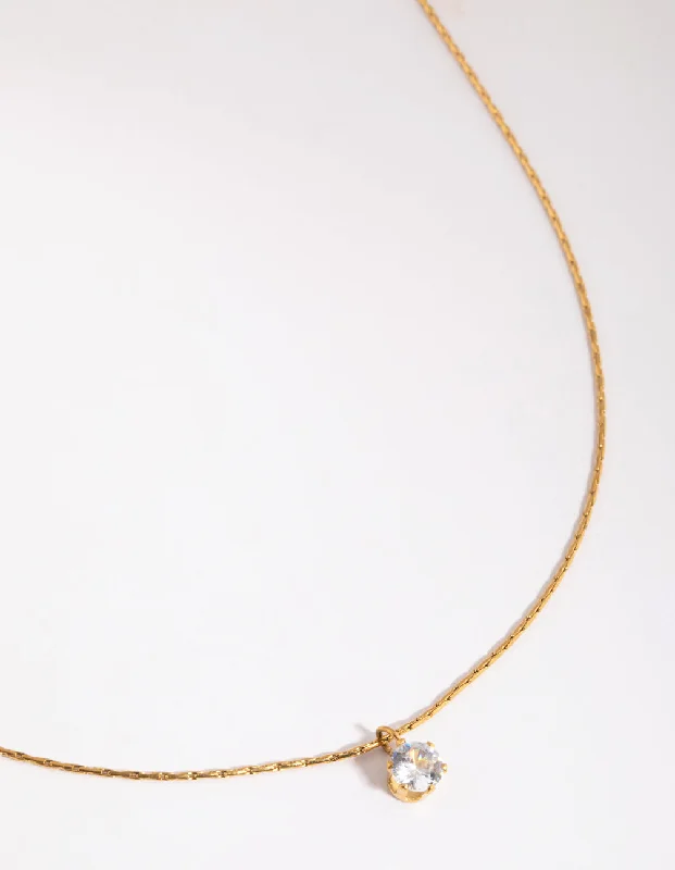 Crystal Charm Necklace-Waterproof Gold Plated Stainless Steel Diamante Necklace