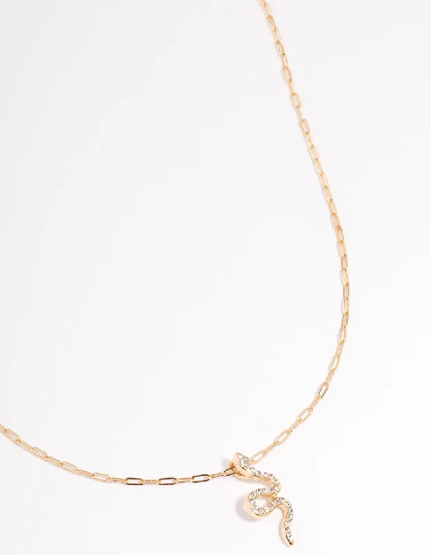 Double Pendant Necklace-Gold Bling Snake Necklace