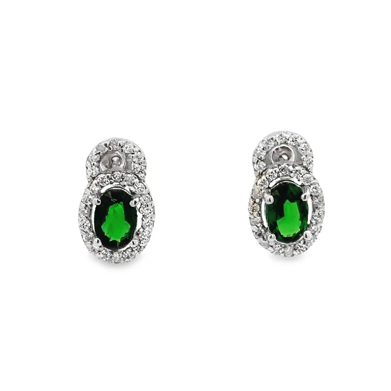 Small Gemstone Earrings-Tsavorite Garnet and Diamond Earrings in White Gold