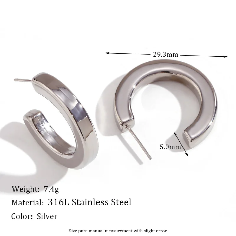 5mm Square Hollow C- Shaped Ear Ring-Steel Color-30mm