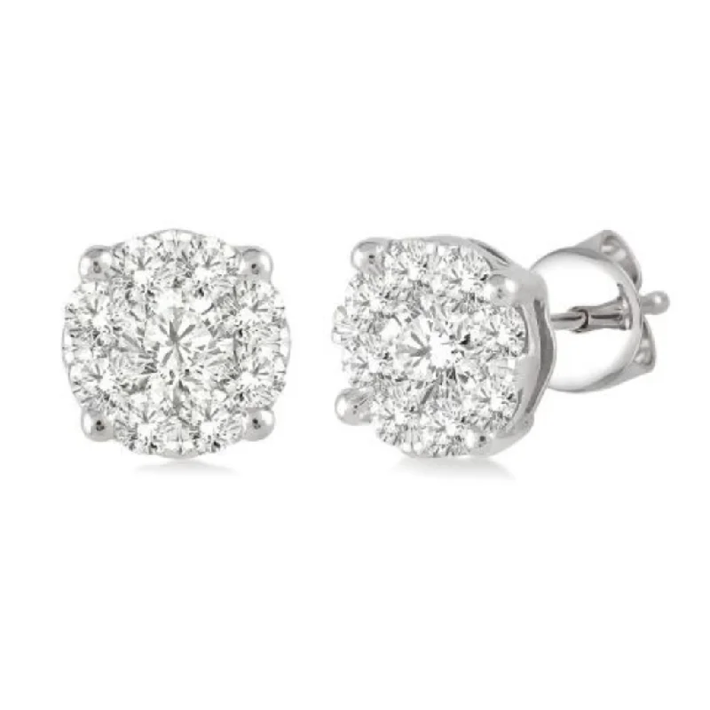 Fancy Gold Earrings-14K White Gold 0.15ctw Diamond Cluster Stud Earrings