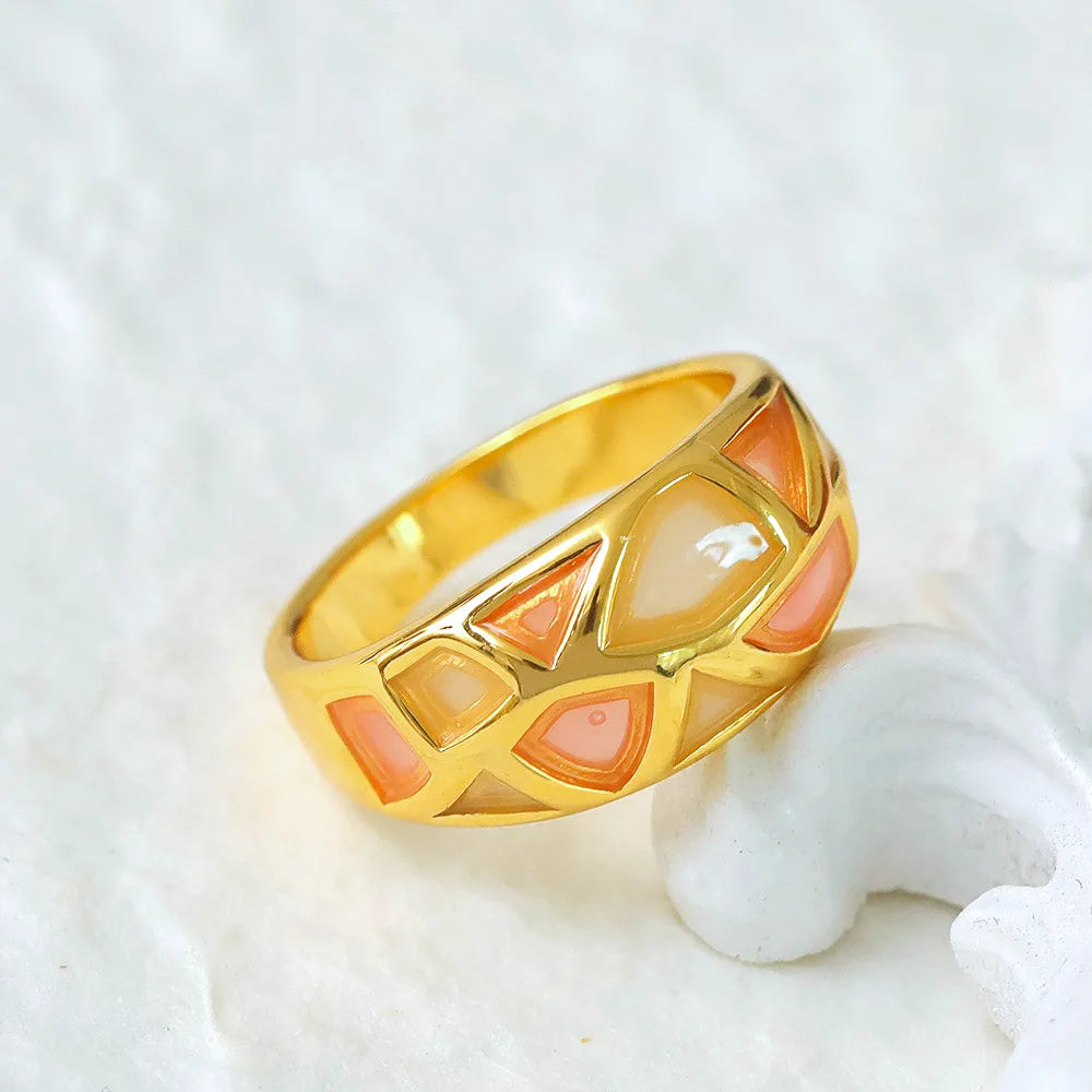 Dainty Diamond Ring-Copper 18K Gold Plated IG Style Y2K Plating Lattice Copper Wide Band Rings