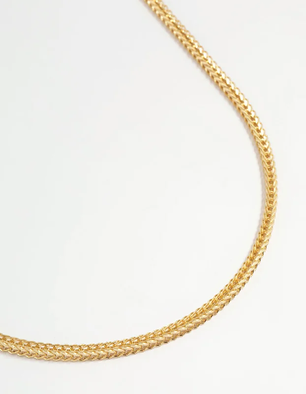 Statement Gemstone Necklace-Gold Plated Fine Weave Box Chain Necklace