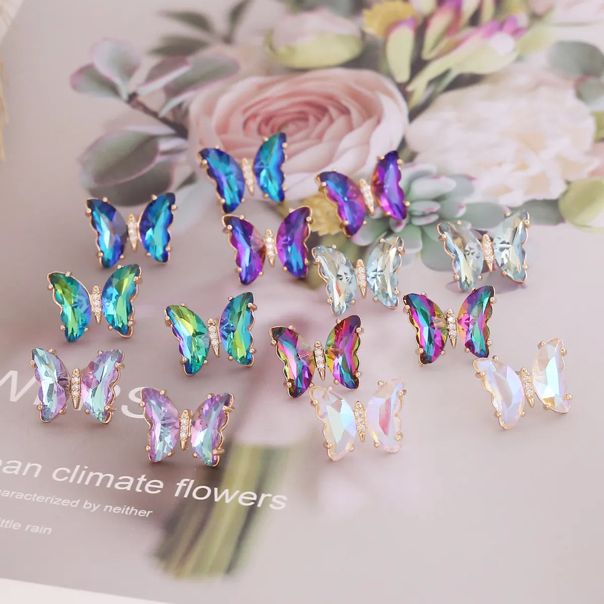 Custom Infinity Band-1 Pair Fashion Butterfly Plating Copper Rhinestones Glass Ear Studs